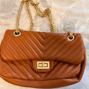 Elegant Tan Quilted Chain Bag